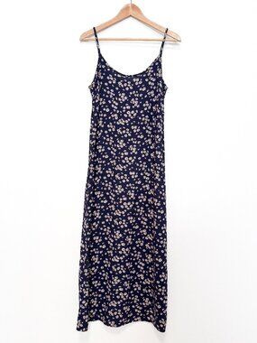 Vintage 90s Y2K Byer Too! Dark Blue Floral Slip Dress Size 7 | Small